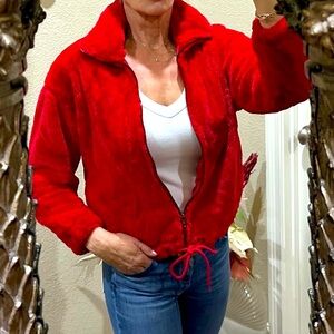 NWT! Red Faux Fur PAPER CRANE Bomber Jacket